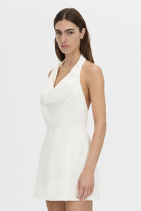 Cropped view CAMILLA AND MARC Aubrey Denim Mini Dress in white neps with cowl neckline.