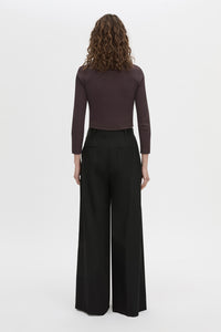 Back view CAMILLA AND MARC Aubrey Long Sleeve Rib Top in hickory with a contrast corozo button placket.