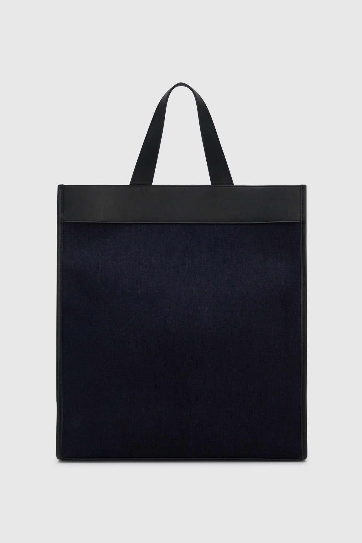 Back view CAMILLA AND MARC August Tote Bag in navy with black trim in cotton-linen canvas.