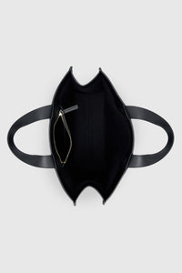 Top view CAMILLA AND MARC August Tote Bag in navy with black trim in cotton-linen canvas.
