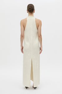 Back view CAMILLA AND MARC Avis Maxi Dress in cream with plunging neckline and detachable wide waistbelt.