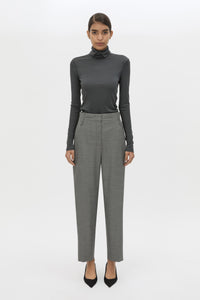 Front view CAMILLA AND MARC Barre High Neck Top in Charcoal Grey styled with the Crest Pant.
