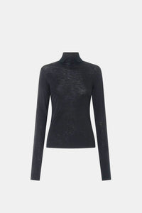 Ghost view CAMILLA AND MARC Barre High Neck Top in Charcoal Grey with long sleeves and V‑neck split turtleneck.
