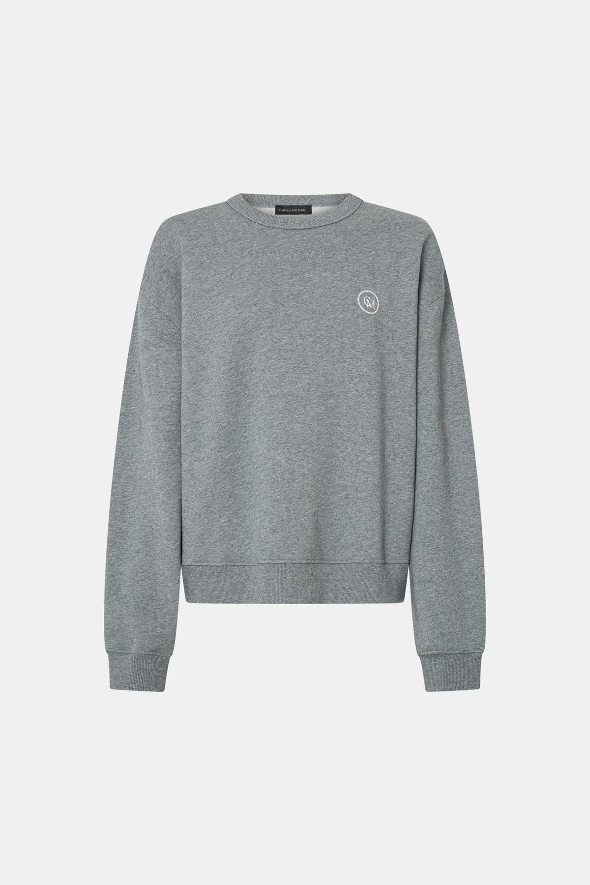 Bonnie Small Graphic Sweater - CAMILLA AND MARC Bonnie relaxed grey marle sweater with small circle flocked artwork