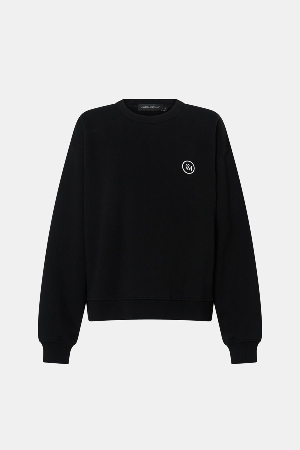 Ghost view CAMILLA AND MARC Bonnie Small Graphic Sweater in Black with relaxed fit and circle flocked artwork. 
