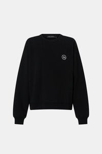 Ghost view CAMILLA AND MARC Bonnie Small Graphic Sweater in Black with relaxed fit and circle flocked artwork. 