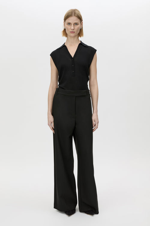 Front View - CAMILLA AND MARC Bostan tailored mid-rise pant in black. 
