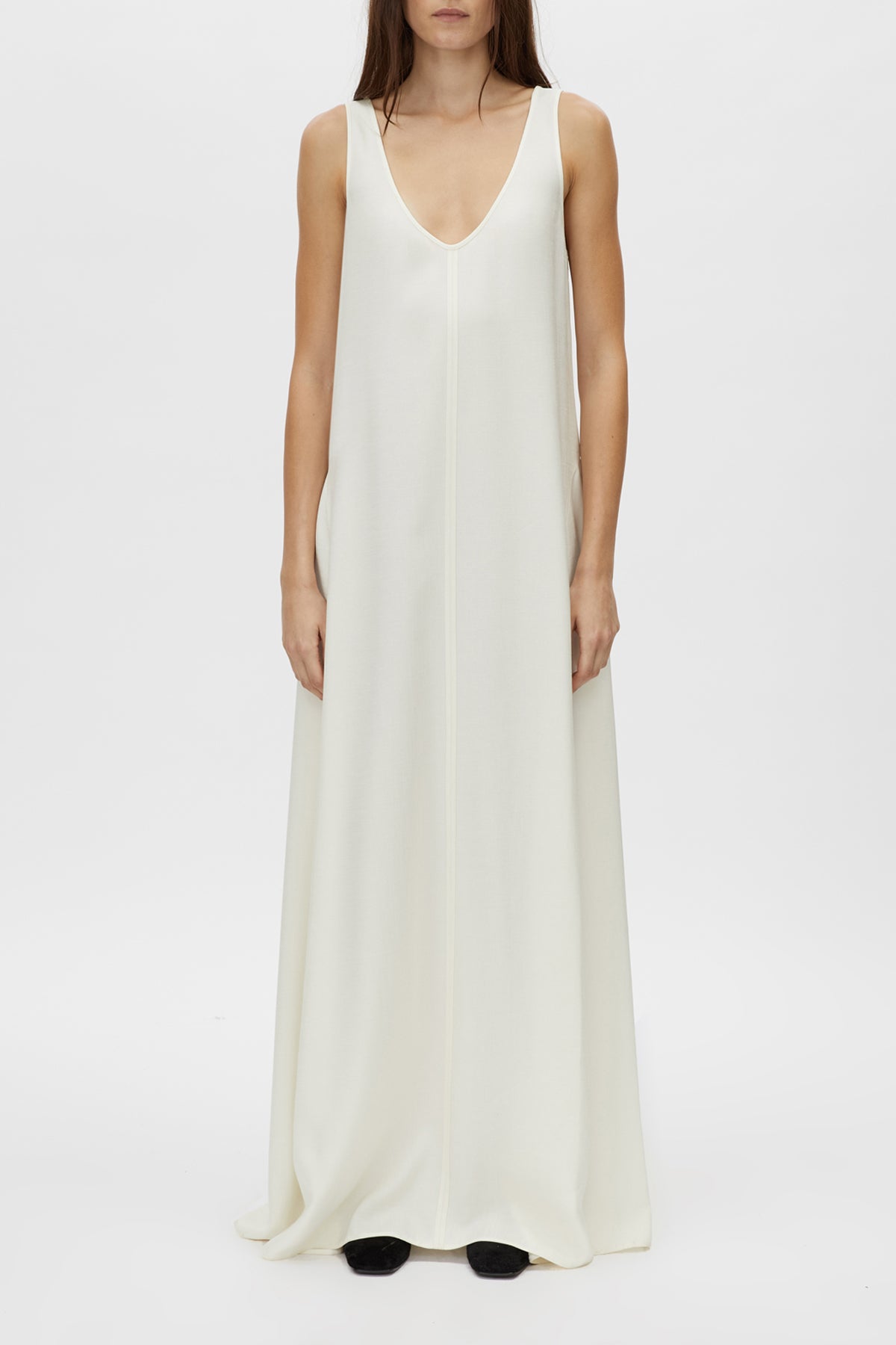 Brava Dress - CAMILLA AND MARC Brava cream maxi dress with exposed seams and topstitch details