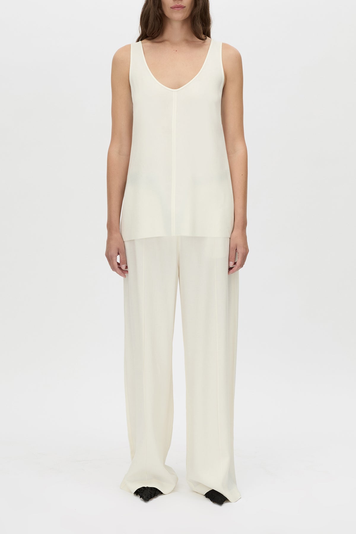 Brava Top - CAMILLA AND MARC Brava cream tank top with topstitch details