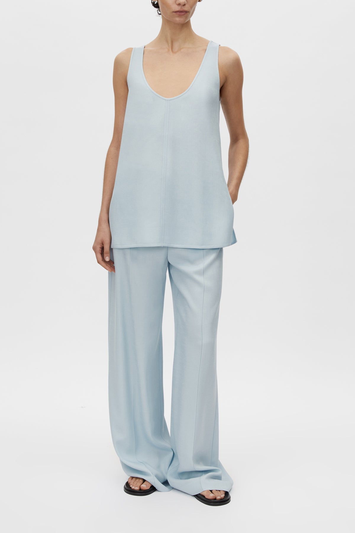 Brava Top - CAMILLA AND MARC Brava sky blue tank top with topstitch details