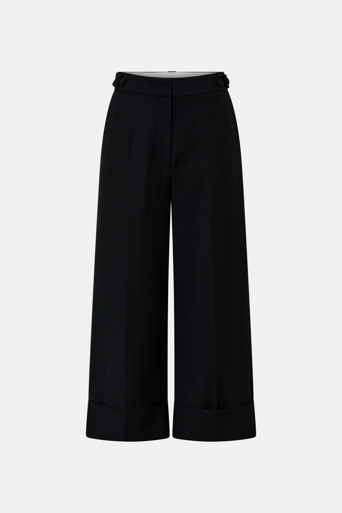 Cropped view CAMILLA AND MARC Caius Manstyle Wide Leg Pant in Black with tailored high waistband, and 100% Australian wool.