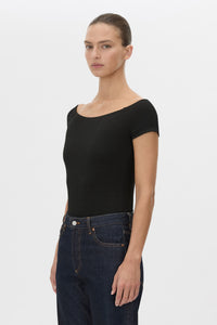 Cropped view CAMILLA AND MARC Cali Off The Shoulder Bodysuit in black.