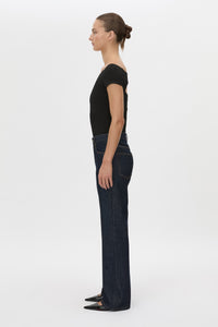 Side view CAMILLA AND MARC Cali Off The Shoulder Bodysuit in black.