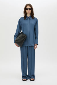 Front styled view CAMILLA AND MARC Cameo Pant in Steel with a relaxed wide‑leg silhouette.