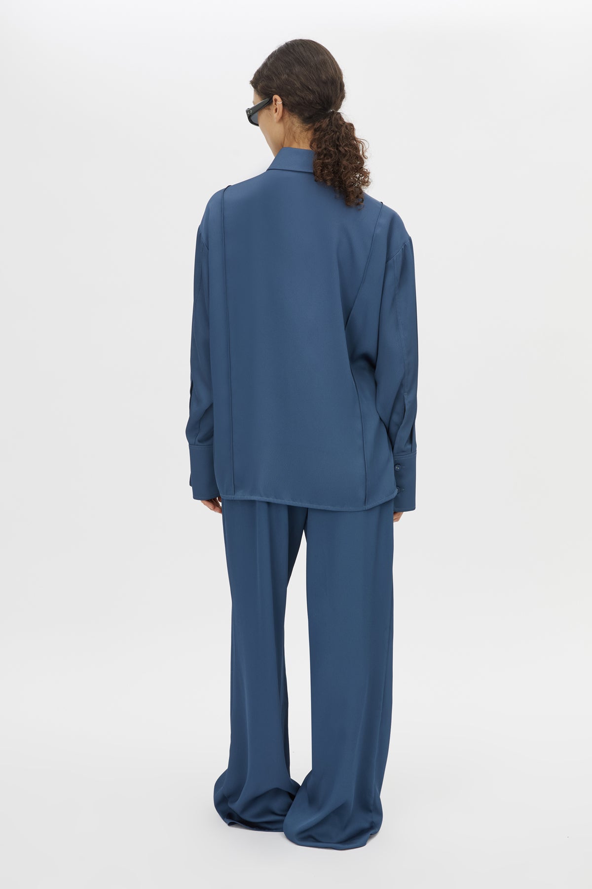 Back view CAMILLA AND MARC Cameo Pant in Steel with a relaxed wide‑leg silhouette.