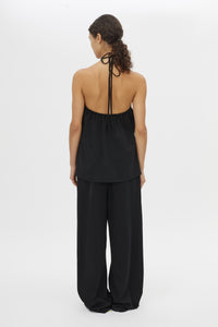 Back view CAMILLA AND MARC Canova Relaxed Pant in Black jersey with gathered waistband and drawcord.