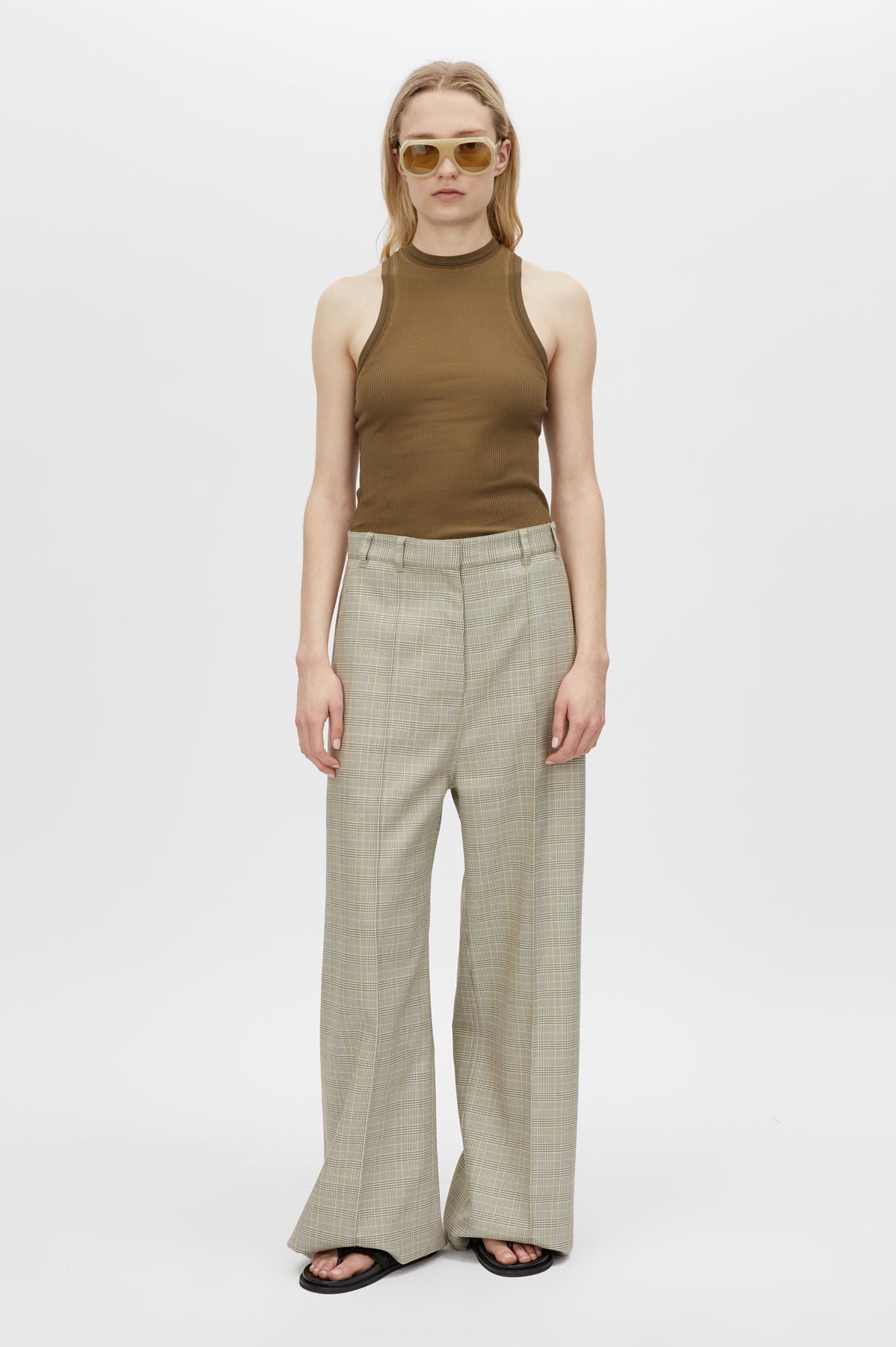 Cassa Check Pant - CAMILLA AND MARC Cassa man-style check soft suiting pant in taupe check