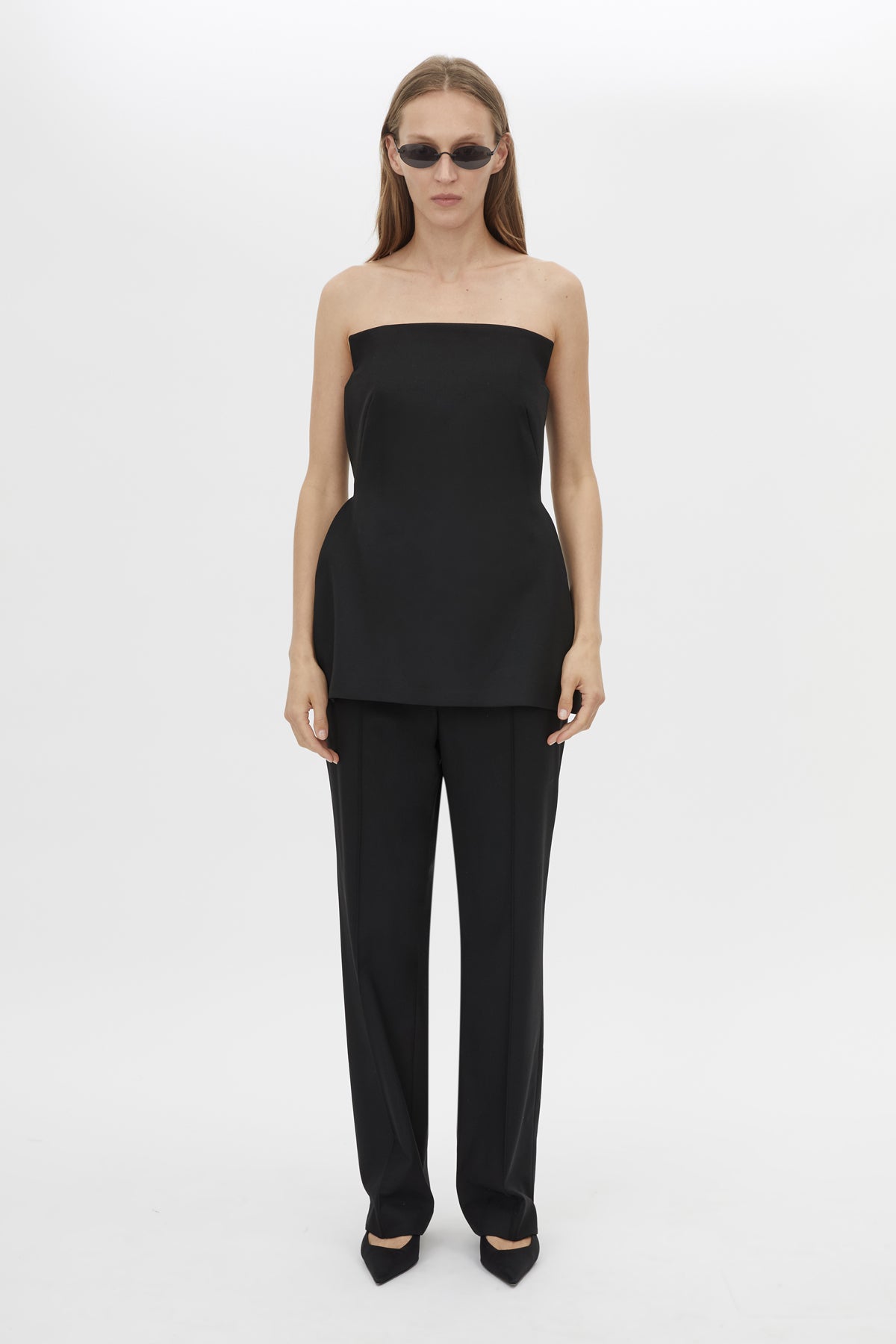 Front view CAMILLA AND MARC Cassie Bodice Top in Black with a tailored strapless silhouette.