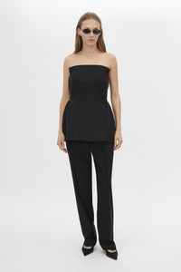 Front styled view CAMILLA AND MARC Cassie Bodice Top in Black with a tailored strapless silhouette.