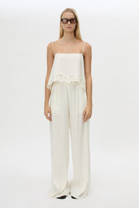 Front styled view CAMILLA AND MARC Chara Embroidered Cami in Cream with the Chara Pant in Cream.