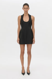 Front view CAMILLA AND MARC structured Chiaro Mini Dress in black with scoop neckline.