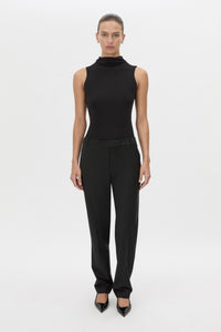 Front view CAMILLA AND MARC Chiaro Slim-Fit Pant in black with low‑waisted, tailored waistband.