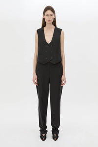 Front view CAMILLA AND MARC Chiaro Fitted Vest in black with double‑breasted closure.