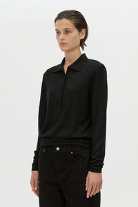 Chime Knit Long Sleeve Top - CAMILLA AND MARC Chime long-sleeve merino wool knit polo top in black