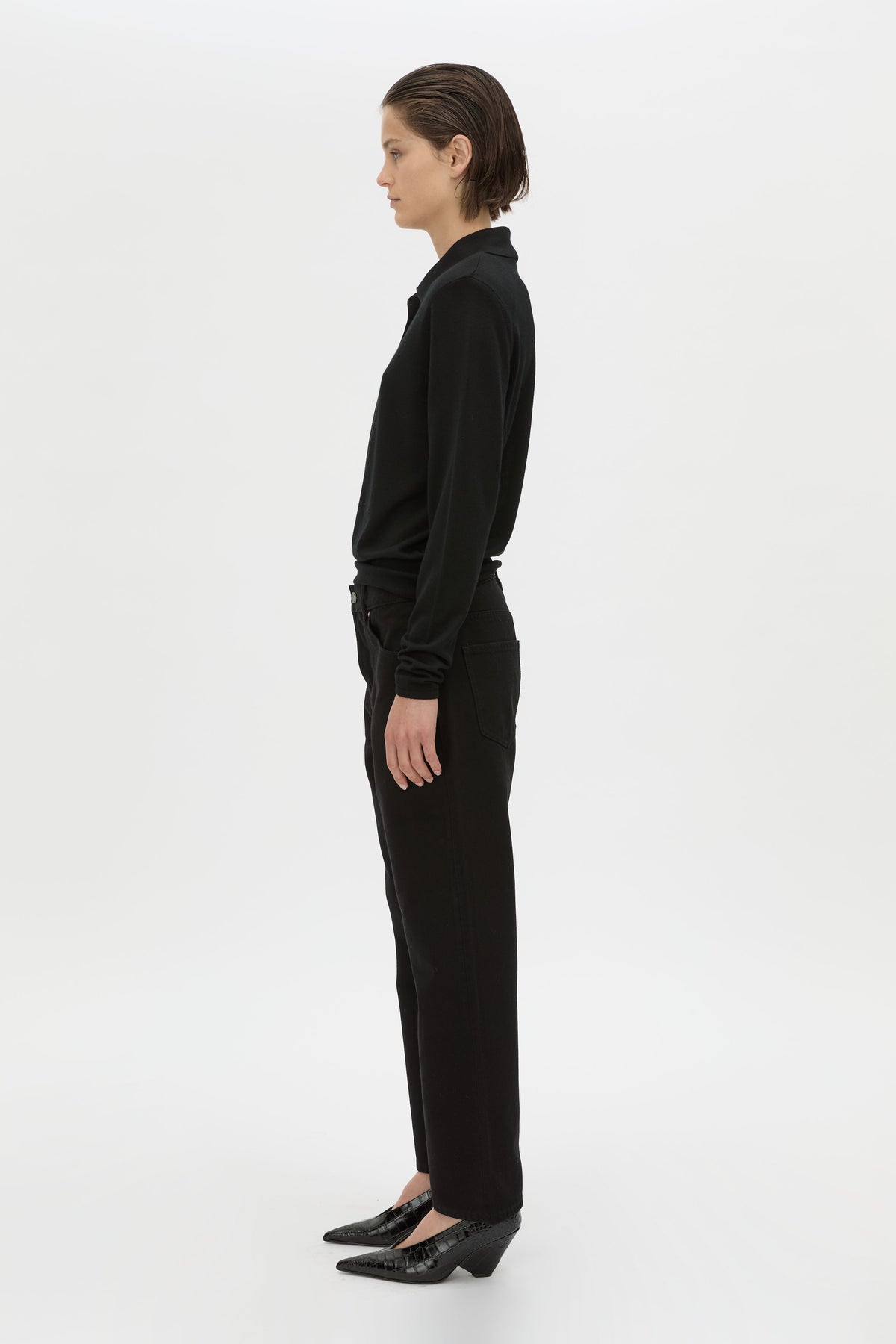 Chime Knit Long Sleeve Top - CAMILLA AND MARC Chime long-sleeve merino wool knit polo top in black