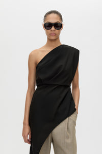 Cropped view CAMILLA AND MARC Ciran Asymmetric Top in Black crafted from 100% Australian wool.