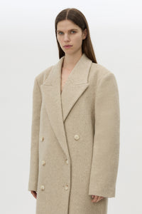 Cropped view CAMILLA AND MARC Ciro Coat in Beige with detachable scarf, crafted from 100% Australian wool. 