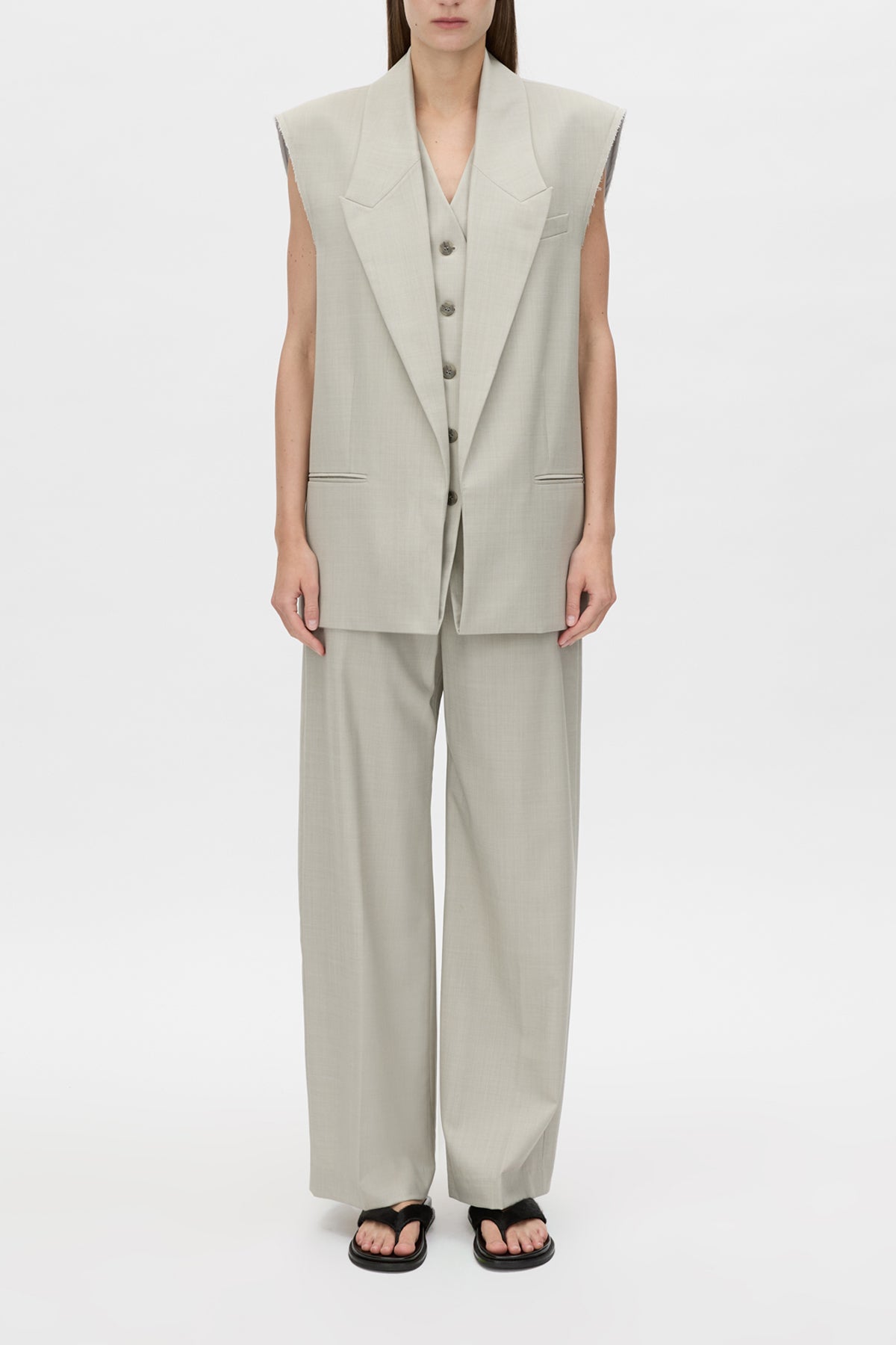 Claude Vest - CAMILLA AND MARC Claude double-layer sleeveless vest in a stone grey wool-blend