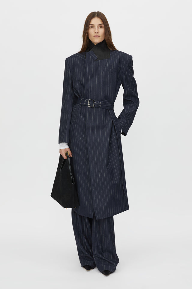Clemence Blazer Coat in Navy Pinstripe CAMILLA AND MARC® C&M