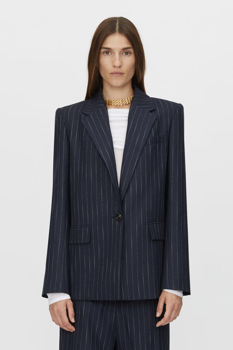 Clemence Blazer Coat in Navy Pinstripe CAMILLA AND MARC® C&M
