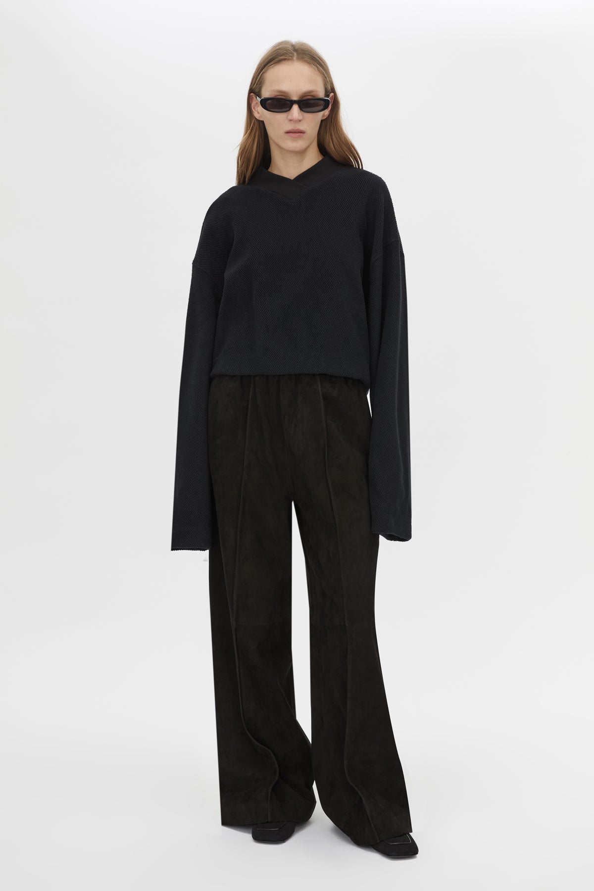 Cosmo Textured Sweater - CAMILLA AND MARC Cosmo V neck long-sleeve textured sweater in black