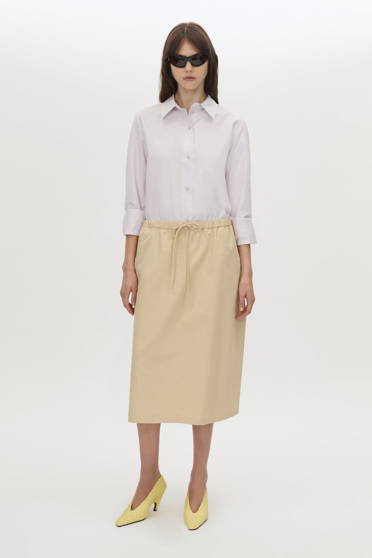 Front-styled view CAMILLA AND MARC Cumulus Cotton Shirt in lilac with classic button down external placket.