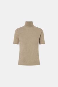 Dakota Elbow Sleeve Top - CAMILLA AND MARC Dakota slim fit taupe top with ribbed turtle neck