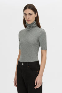 crop view CAMILLA AND MARC Dakota slim fit grey top with ribbed turtleneck.