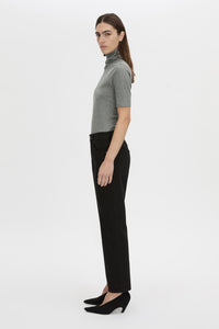 Side view CAMILLA AND MARC Dakota slim fit grey top with ribbed turtleneck.
