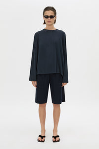 Front view CAMILLA AND MARC Dakota long sleeve top in navy.