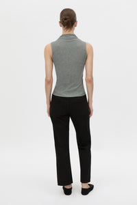 Back view CAMILLA AND MARC fitted Dakota Sleeveless High Neck Top in grey marle.