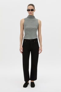 Front-styled view CAMILLA AND MARC fitted Dakota Sleeveless High Neck Top in grey marle.