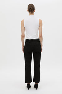 Back view CAMILLA AND MARC fitted Dakota Sleeveless High Neck Top in soft white.