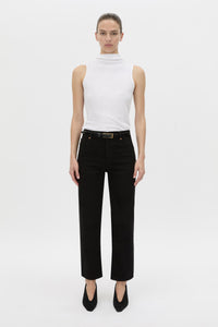 Front view CAMILLA AND MARC fitted Dakota Sleeveless High Neck Top in soft white.