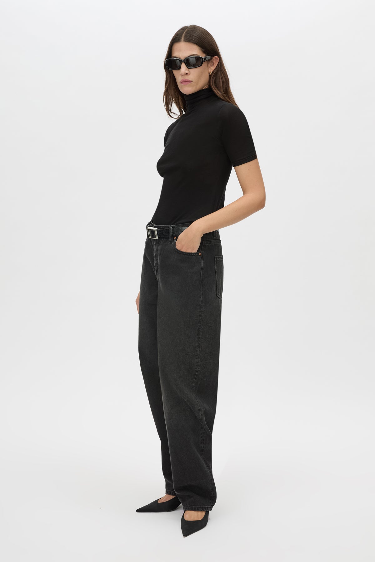Dakota Elbow Sleeve Top - CAMILLA AND MARC Dakota slim fit black top with ribbed turtle neck