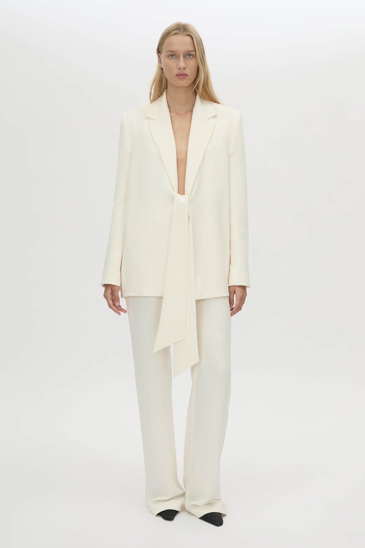Front styled view CAMILLA AND MARC Darien Blazer in cream.