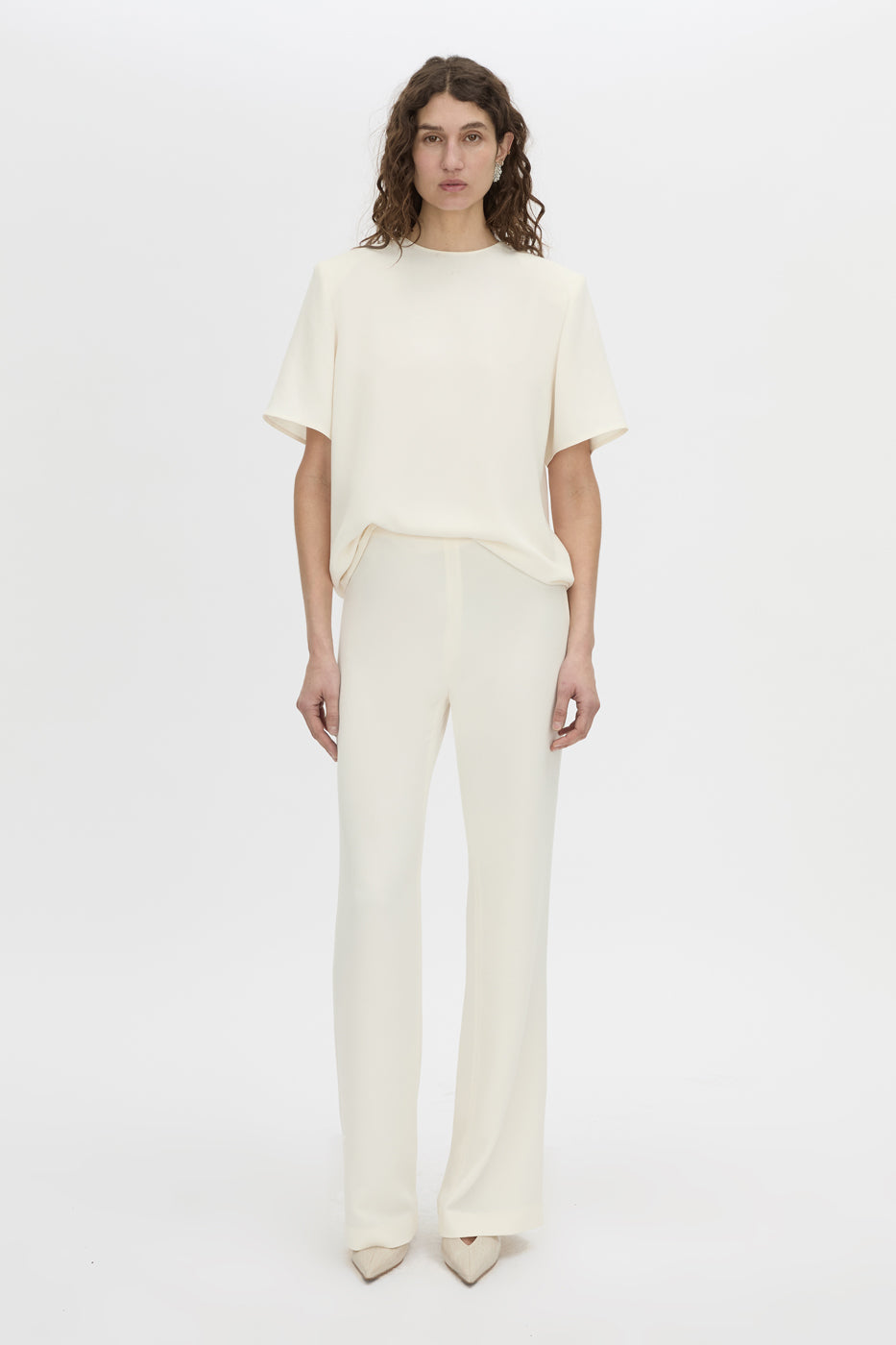 Front-styled view CAMILLA AND MARC Darien pant in cream.
