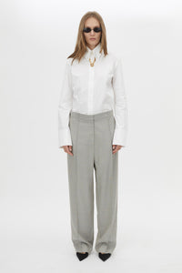 Front view CAMILLA AND MARC Denis Long Sleeve Shirt in White with man‑style tailoring and snake chain detail.