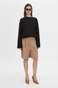 Front-styled view CAMILLA AND MARC Devon bermuda short in rosewood.