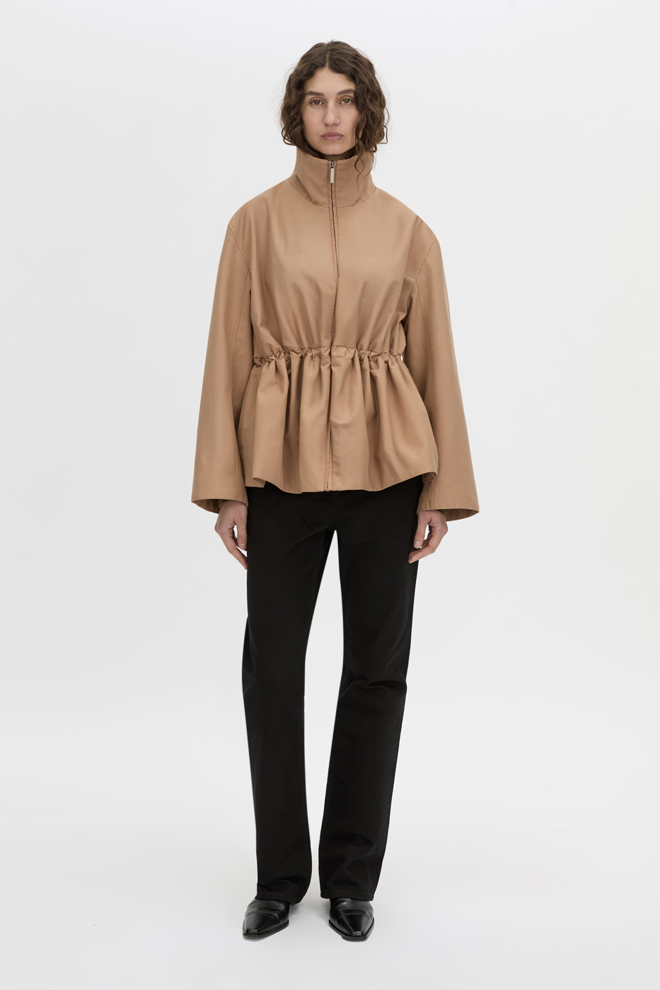 Front-styled view CAMILLA AND MARC Devon soft gathered anorak in rosewood.
